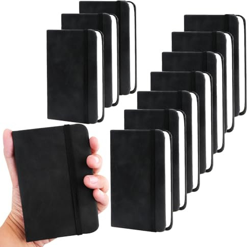 QUMENEY 10 Stück Taschennotizbuch aus Pu-Leder tragbares A7-Notizbuch liniertes Papier Notizblock mit Gummiband für Schule Büro Zuhause Reisen, 200 Seiten/100 Blatt (schwarz)
