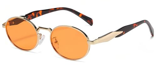 RUNHUIS Vintage Ovale Sonnenbrille Damen Herren Retro Runde Metall Sonnenbrille Mode entworfen Brillen Gold/Orange
