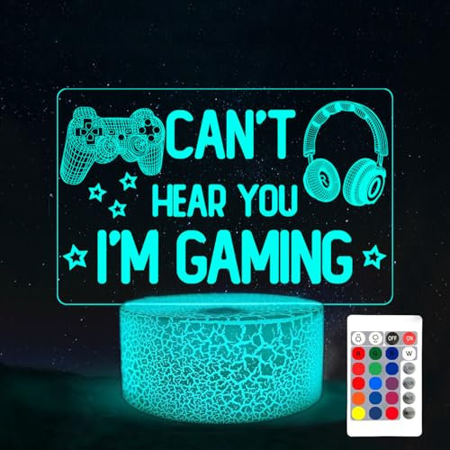 3D Gaming Night Light,3D Illusion Lamp with 16 Color Touch & Remote LED Lamp for Gamer Room Decor,Children's bedrooms,Beautiful Souvenirs for Gamers and Boys(White Crackle Base) [Energy Class A]