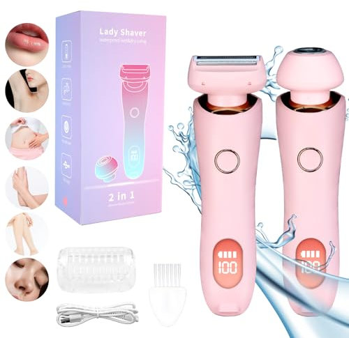 Aohcae Rasierer Damen Elektrisch, 2 in 1 Intimrasierer für Frauen, Elektrisch Rasierer mit IPX7 Wasserdicht, Kabelloser UBS Nass/Trocken Epilierer für Gesicht Bikini Beine Arme Körper (Rosa)