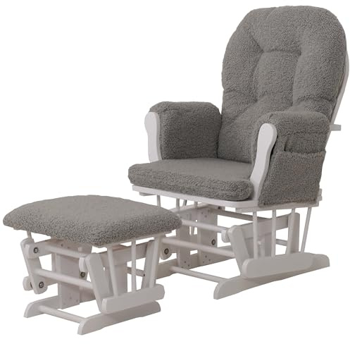Mendler Relaxsessel HWC-C76 Stoff Bouclé - grau Gestell weiß | Schaukelstuhl, Sessel, Schwingstuhl mit Hocker, Bouclé (480g/m²)