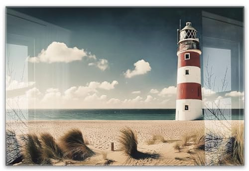 timalo Küchenbild aus Acrylglas modernes Wandbild Glasbild Deko Küche XXL Bild wie Glas | 60x40cm Leuchtturm, Strand, Dünen, Meer, maritimes Motiv, Nordsee, Ostsee, Urlaub, Küstenlandschaft