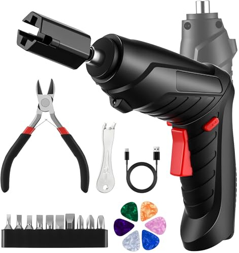 Dunkive Guitar Tool Set, String Cutter, Bridge Pin Puller, Standard Kit | Electric String Winder, 200RPM Rechargeable Tuner Winder with LED Lights, 10 Screwdriver Bits, 6 Guitar Picks