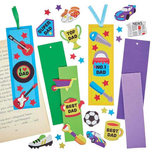 Baker Ross FN495 Father's Day Bookmark Kits - Pack of 6, Bookmark Making for Kids, Father's Day Crafts