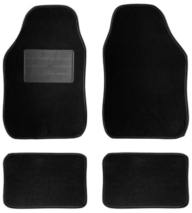 Acomoda Textil - Juego de 4 Alfombrillas Universales para Coche Antideslizantes y Resistentes. Alfombra Protectora de Fibras para Automóvil Negra de Fácil Lavado y Aspirado