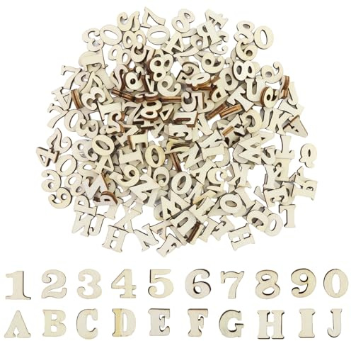 204 Stück Holzbuchstaben und Holzzahlen, Buchstaben Holz (A-Z), Zahlen Holz (0-9), Geeignet für Dekoration, Frühes Lernen, DIY Bastelprojekte