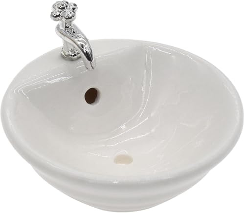 White Dollhouse Wash Basin Wide Application Exquisite 1:12 Scale Doll House Furniture Sink for Entertainment Round DIY Decor Accessories