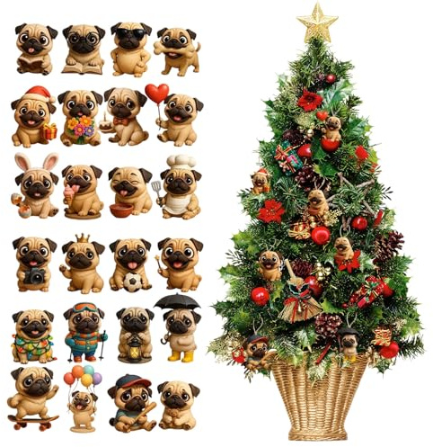 Countdown-Kalender 2025 – Countdown-Spielzeug, 2D-Acryl-Flachdekorationsanhänger, 24 Tage Bulldogge, Baumschmuck für Männer, F