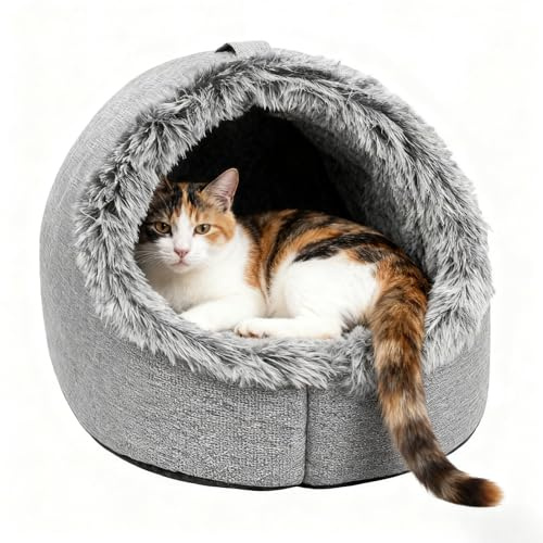 Quorvex Lit Maison pour Chat, Nid Chaud Et Apaisant avec Poignée, Maison Et Nid pour Chat D'Intérieur, pour Chiot Et Petit Chien, Dormir Intérieur, Chambre, Salon, Balcon