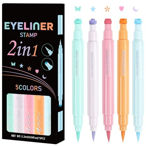Doppelköpfiger flüssiger Eyeliner-Stempel,geflügelter Eyeliner-Stempel | 5 Stück langlebige bunte Gesichtsstempel, Stern-Mond-Herzform-Augenstempel-Liner-Werkze