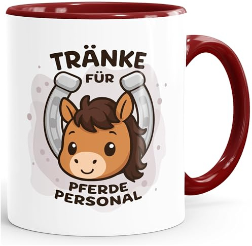 SpecialMe® Tasse Spruch Tränke für Pferdepersonal Geschenk Reiterinnen Pferdeliebhaber & Pferdemädchen Keramik Weiss-innen-bordeauxrot standard
