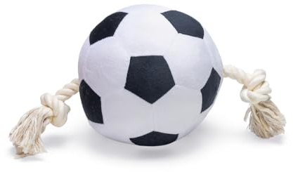 Beeztees Fußball mit Seil, Hundespielzeug, Plüsch, Schwarz/Weiß, 36x19x19cm