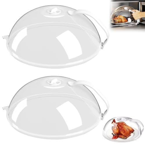 2PCS Microwave Splatter Cover, 26cm Transparent Anti-Splatter Lid with Steam Vents Holes & Handle, Vented Plate Guard, Dish Bowl Plate Serving Cover, Microwave Plate Cover for Food