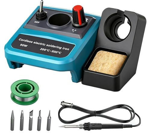Cordless Soldering Iron Station Compatible with Makita 18V Battery, 90W Digital LCD Soldering Station Kit with 5 Pcs Solder Tips for DIY, Appliance Repair, Wire Welding (NO Battery) (Blue)