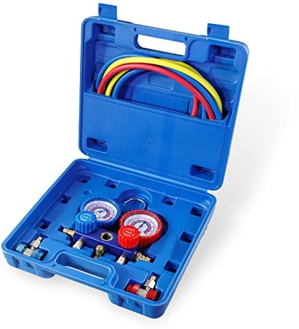 CCLIFE Recharge Climatisation Voiture,Manometre Climatisation Kit de Remplissage Gaz Clim Auto R134a Manifold Frigoriste R12 R22