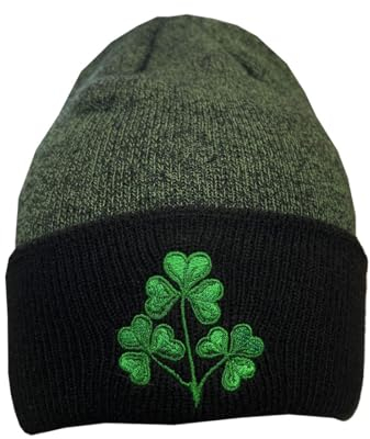 Lansdowne Schwarz / Grün Shamrock Beanie Hut Strickmütze Wintermütze | Warmes Weich Mütze Skimütze Kopf Zubehör für Männer