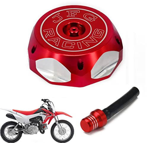 48.5mm Bouchon Reservoir Moto,CNC Bouchon de Reservoir Carburant Essence Coque avec Tuyau Evacuation pour Dirt Pit Bike Enduro Motocross Supermoto-Rouge