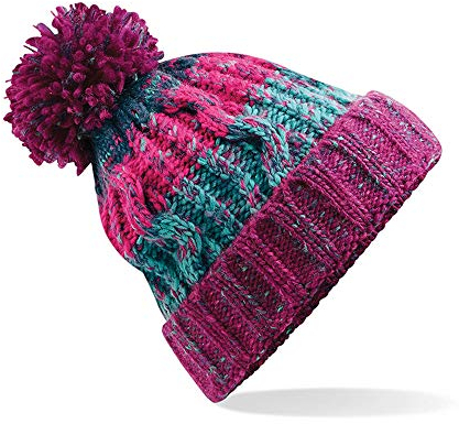 ASVP Shop Corkscrew Cable Knitted Bobble Hat Plain Mens Womens Beanie Warm Winter Pom Wooly Cap (Winter Berries)