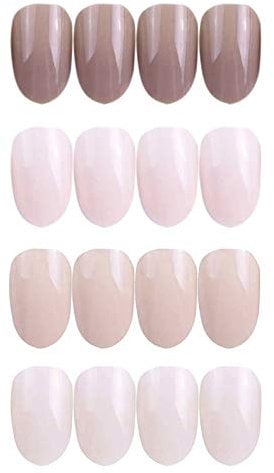 Laza 96 Pcs Colorful Fake Nails 4 Pack Nude Full Cover Oval Short UV Top Coat Artificial Acrylic Nails (No Glue or Tabs Included)