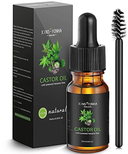 Organic Castor Oil, Pure Cold Pressed Castor Oil for Skin Care Eyelashes Eyebrows Nail,Hair Growth Serum Eyebrow Growth Serum with Eyelash Brush (10ml)