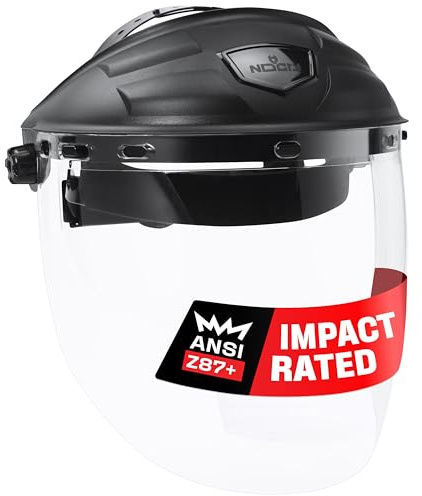 NoCry Premium Safety Face Shield for Grinding and Cutting — Clear Anti-Fog, Impact Resistant Visor and Adjustable Headgear — ANSI Z87.1 Certified for Industrial Use — Washable Sweatbands Included