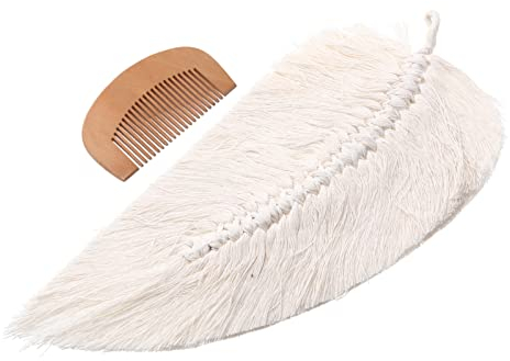 BESPORTBLE Blatt Makramee Makramee Wandbehang Feder Bohemian Gewebte Blatt Quasten Dekoration Baumwolle Ornamente für Wohnung Wohnzimmer Schlafzimmer Baby Kinderzimmer Wohnheim Beige