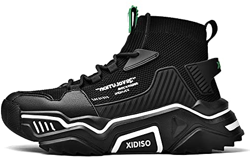 SANNAX Herren Sportschuhe Atmungsaktive Turnschuhe Leicht Wanderschuhe High Top Sneakers Outdoor Fitnessschuhe Lässige Designerschuh, Schwarz, 44 EU
