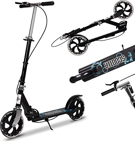 Kick Scooter for Adults, Foldable Adult Scooter Adjustable Handlebar Push Scooter with Kickstand, Dual Brake System 200mm Wheels ABEC-7 Bearings for Boys Girls Adults Teens Ages 8 9 10 11 12+ Gift
