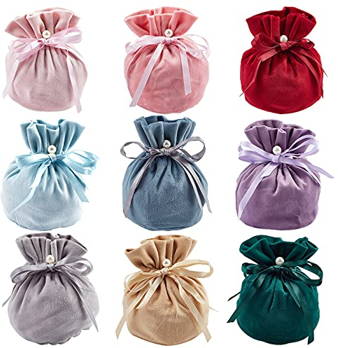 NBEADS 18 pz Sacchetti Portagioie in Velluto, Sacchetti Regalo da 13.2x14 cm con Coulisse e Finta Perla in Plastica