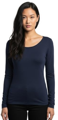 LUXFAB Women's Long Sleeve T-Shirt Top with Scoop Neck Soft Stretch Viscose Fabric Athletic Fit, Bright Colors, Sizes 8-26 Plus Comfert Stretch Ladies Navy