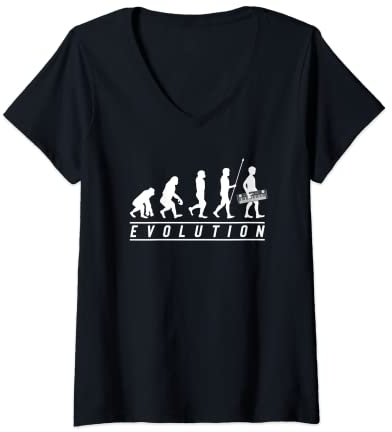Damen Evolution Synthesizer Lustiger DJ T-Shirt mit V-Ausschnitt