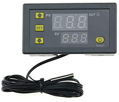 FamilyMall High Accuracy Digital Temperature Controller Temp Alarm Thermostat DC 12V 20A LCD for Cooling Heating Meter