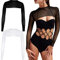 Chuarry 2 Damen Mesh Crop Tops Langarm Sheer Mesh Bolero Open Front Durchsichtiges Shirt für Yoga, schwarz und weiß, Large