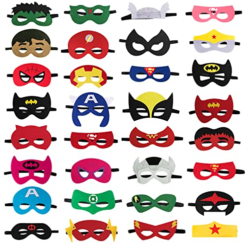 WleCrtl Superhero Masks, 32pcs Superhero Cosplay Party Masks, Super Hero Costumes Toy Birthday Favours Supplies, Boys & Girls Felt Eye Mask for Cosplay, Birthday Party or Masquerade