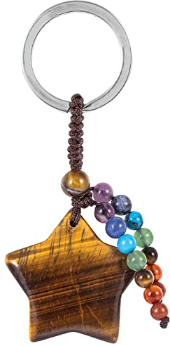 Nupuyai Kristall Stern Schlüsselanhänger mit 7 Chakra Stein Perlen Quaste Schlüsselring, Stern Anhänger Schlüsselbund Taschenanhänger Glücksbringer Talisman