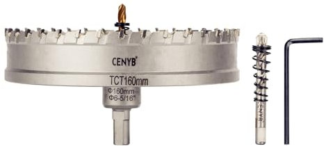 CENYB 6-5/16 (160mm) Tungsten Carbide Tipped Hole Saw with 2Pcs Titanium-Plated Pilot Drill Bits for Hard Metal,Stainless Steel,Iron,Aluminum Alloy,Wood and Plastic