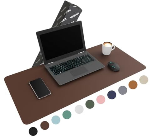 WURK Schreibtischunterlage [80 cm x 40 cm] - Premium Qualität - Mauspad - Große Schreibunterlage - Mauspad XXL - Rutschfeste Unterlagenmatte - Desk Mat - PU Leder Inklusive Kabelclip (Braun)