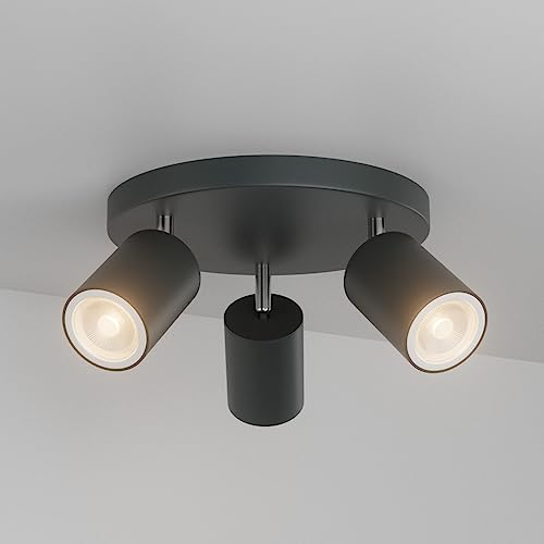 Aipsun Deckenstrahler LED Schwenkbar GU10, 3 Flammig Rund, Deckenleuchte Deckenlampe Spot Anthrazit, Modern Strahler Deckenspot für Küche, Schlafzimmer, Wohnzimmer (Ohne Leuchtmittel)