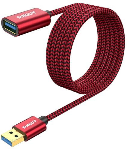 SUNGUY USB 3.0 Extension Cable, 2 m Extension Cable 5 Gbps Super Fast Short USB A Male to A Female Extension for Card Reader, Keyboard, Printer, Scanner, Camera-Red