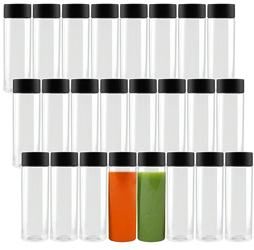 DAKFOOK 24 PCS 400ml 13.5 Oz Plastic Juice Bottles,Leak Proof Clear PET Empty Plastic Bottles with Lids, Smoothie Drink Bottle for Homemade Juice Drinks Milk