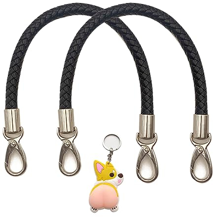 Zzcy 2 asas de Bolsillo de 40 cm con Pequeño Llavero, Asas de Piel Para Bolsos, Correas de Repuesto, Correas de Bolsillo, Correas Para el Hombro, Asa de Repuesto Con 2 Mosquetones (Negro)