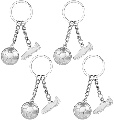 Zocipro 4Pcs Football Soccer Boot Ball Metal Keyring, Football Keyring Key Fob Novelty Football Keychain Sports Fan Key Chains for Boys Men Women Bag Key Gifts