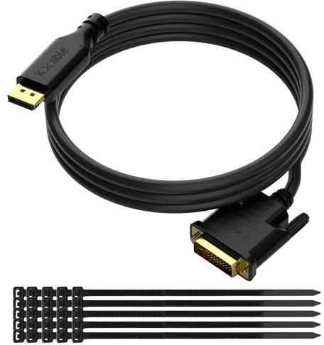 Gold-Plated DisplayPort to DVI Cable - 10 FT, DP to DVI-D Male to Male Converter, 1080P@60Hz, for PC, Desktop, Laptop, HDTV, Projector, Monitor, with 25 Ties