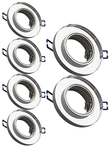 Trango 6er Set *CRYSTAL* 6729R-06AK Deckenstrahler aus Glas handgeschliffen & Metall in Rund inkl. 6x GU10 Fassung - Einbauleuchte, Einbaustrahler, Deckenleuchte, Badleuchte, Deckenlampe