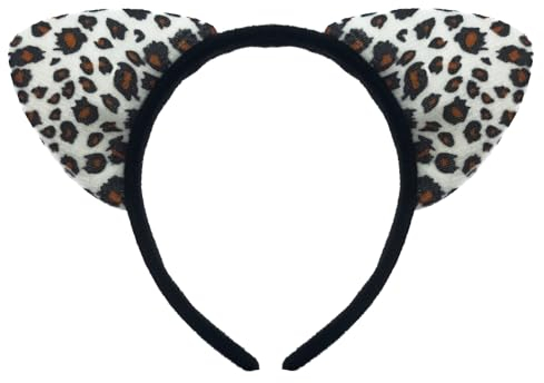 Oblique Unique® Haarreifen Schnee Leoparden Ohren mit Leo Muster Haarreif für Fasching Karneval Halloween Motto Party Kostüm Accessoires für Leopard Kostüm