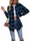 Buliezy Chemise Femme a Carreaux Manche Longue Chemisier élégant Chemise Classique Coton Plaid Veste,Bleu,L