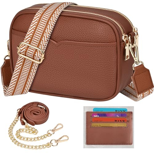 TEUEN Crossbody Bags for Women, Small Shoulder Handbags PU Leather with 2 Removable Wide Straps & Chain, Trendy Ladies Cross Body Bag Elegant Purses for Women with 4 Card Slots