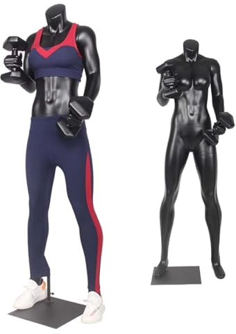 Schaufensterpuppe Kopflose Fitnessschaufensterpuppe Schwarz, Realistischer Ganzkörper-Mannequin-Torso mit Metallständer, Abnehmbare Modellpuppe für Sportkleidung zur Präsentation der Kleidung ( Color