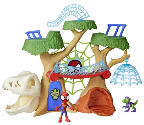 Spidey and his Amazing Friends Marvel Dino-Webs Baumhaus-Spielset, Spider-Man & Goblin Raptor, 10,2 cm großes Actionfiguren-Set, ab 3 Jahren