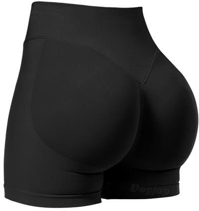 VOYJOY Damen Workout-Shorts 6,3 cm / 9,1 cm / 11,4 cm / 15,2 cm, Scrunch Butt Lifting, Fitnessstudio, nahtlose Biker-Shorts, Schwarz, Mittel